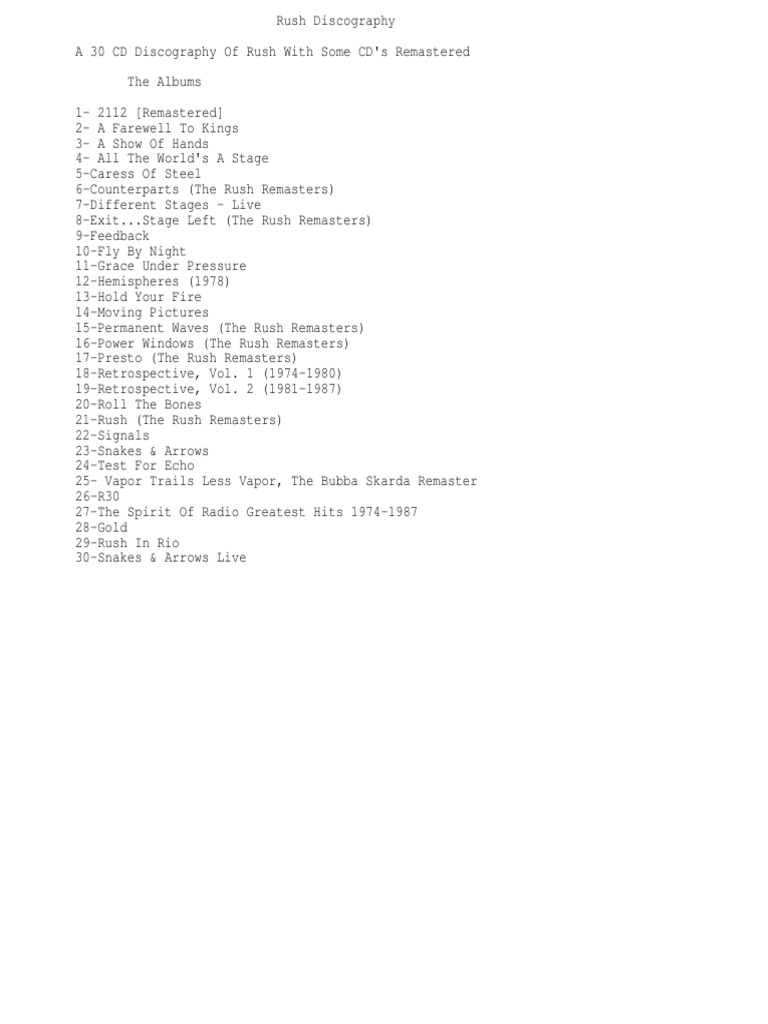 Rush - Discography | PDF