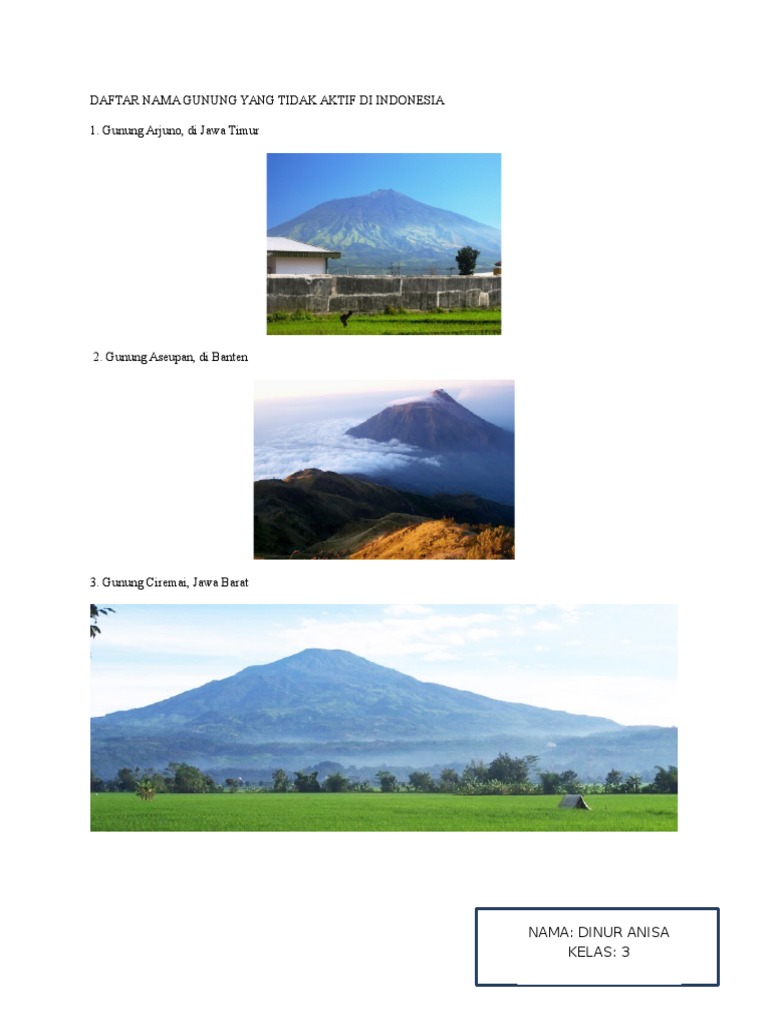 Daftar Nama Gunung Yang Tidak Aktif Di Indonesia