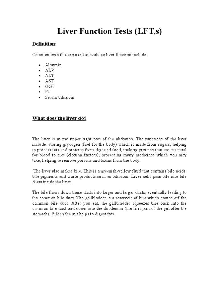 Liver Function Tests | PDF | Liver | Bile