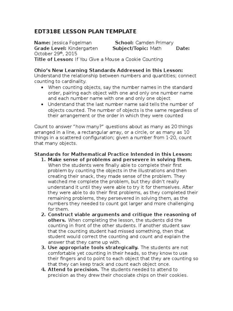 Edt318E Lesson Plan Template | PDF | Understanding | Teaching Mathematics