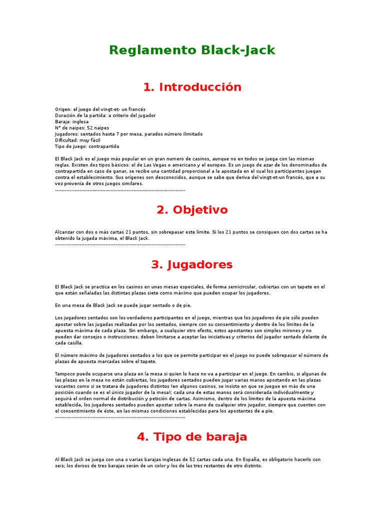 Análisis de las reglas del Blackjack en Español