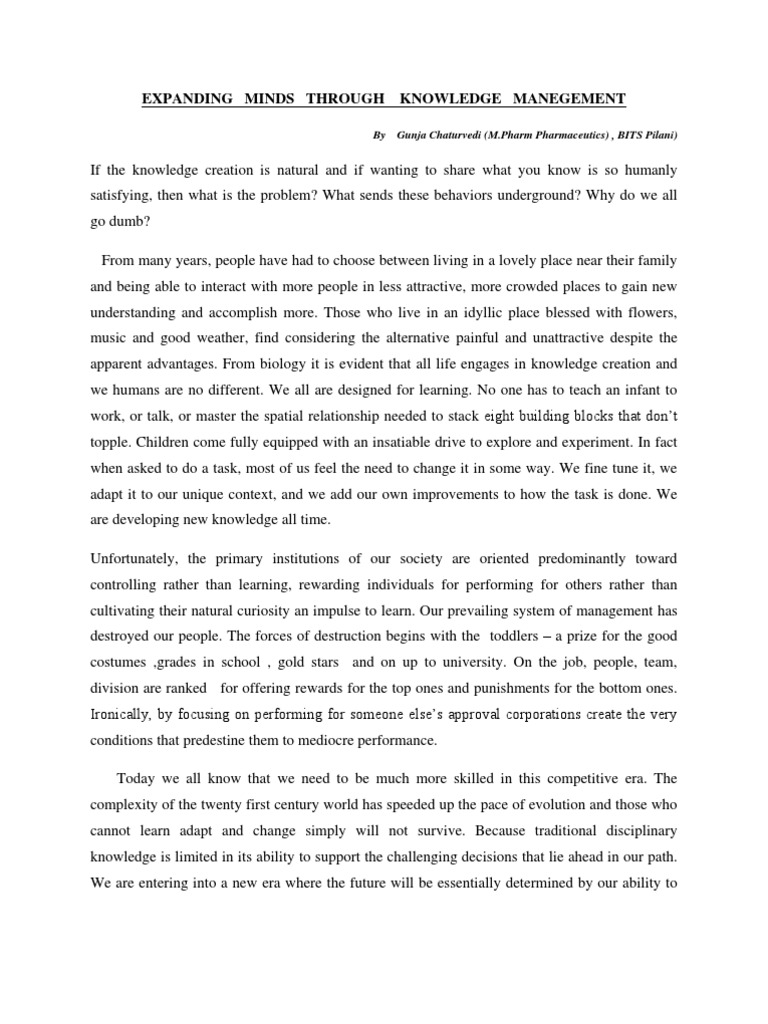 Expanding Minds Through Knowledge Management | PDF | Learning | Knowledge