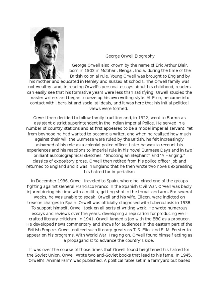 George Orwell Biography George Orwell Politics General 