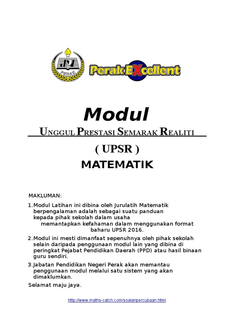 2016 Modul Matematik Upsr Perak Excellent Ppd Perak Pdf
