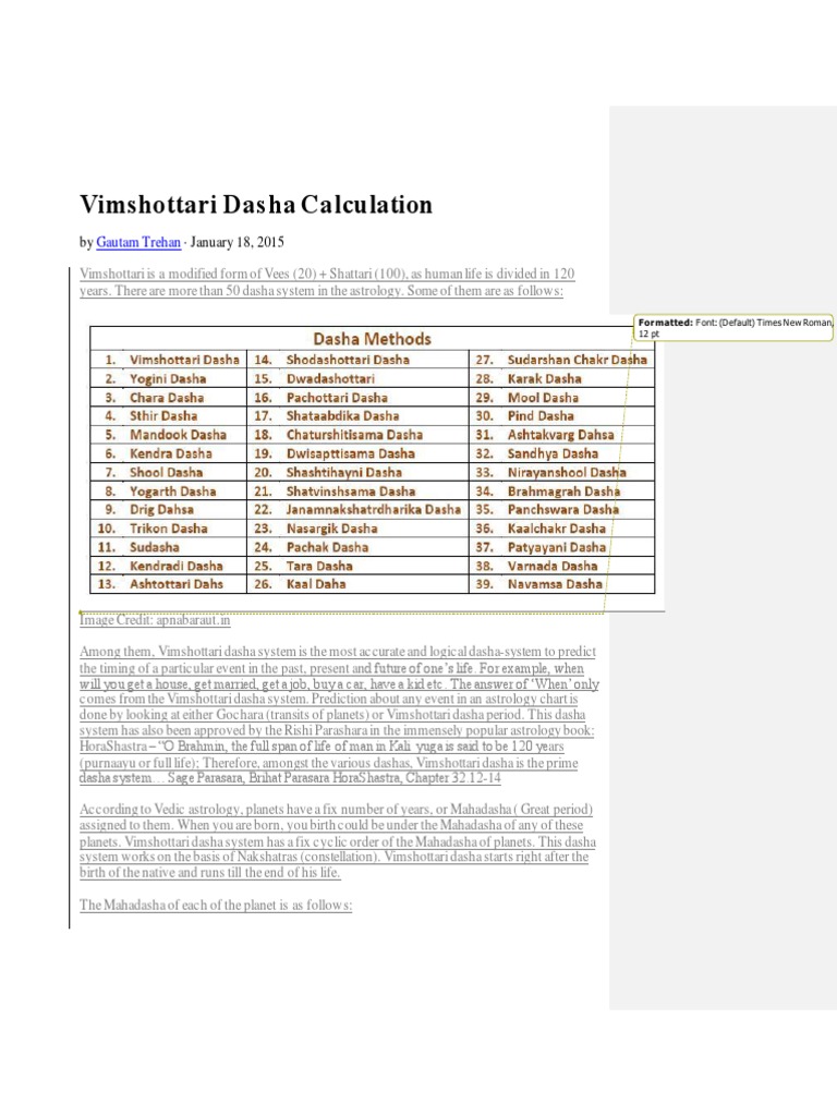 An InDepth Guide to Vimshottari Dasha Calculation Understanding the