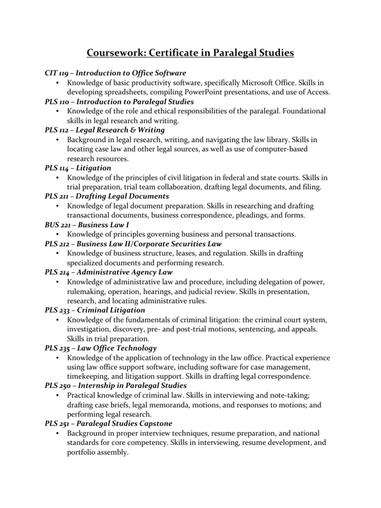 Paralegal Studies Certificate Courses | PDF