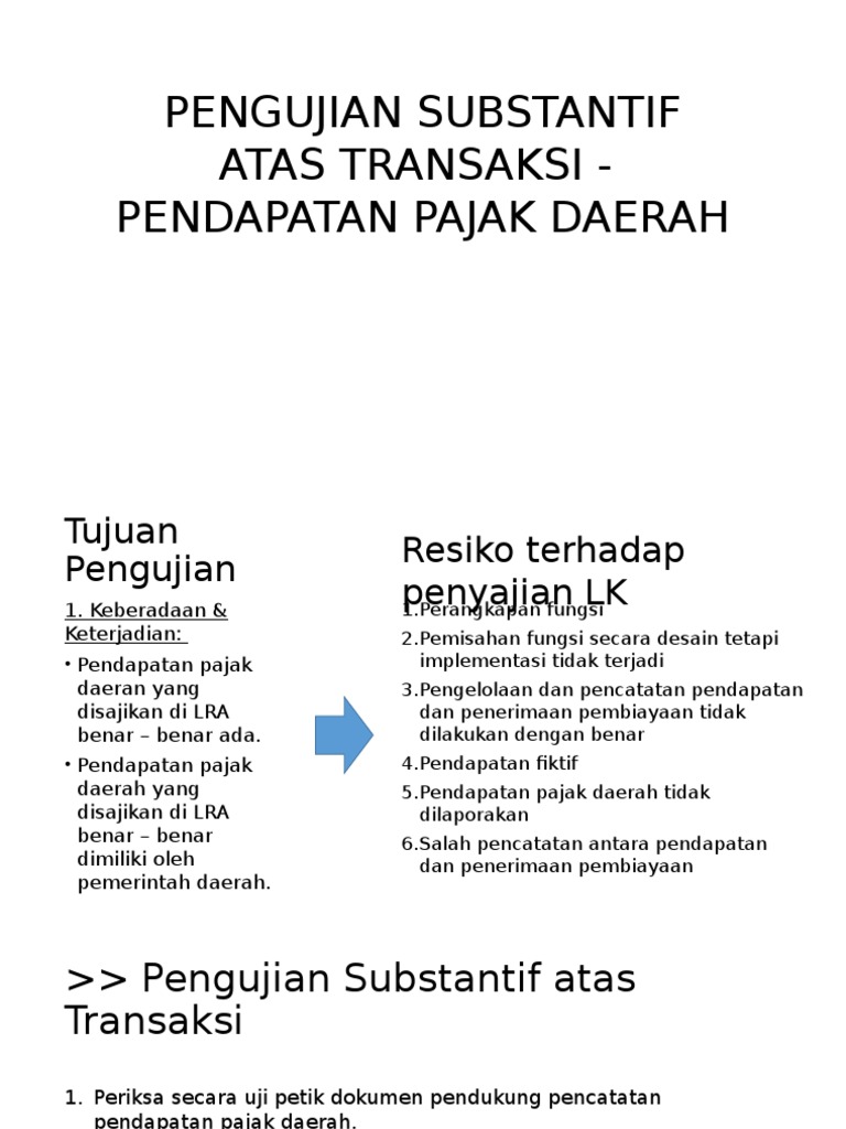 Pengujian Substantif Atas Transaksi - Pendapatan Pajak Daerah | PDF ...
