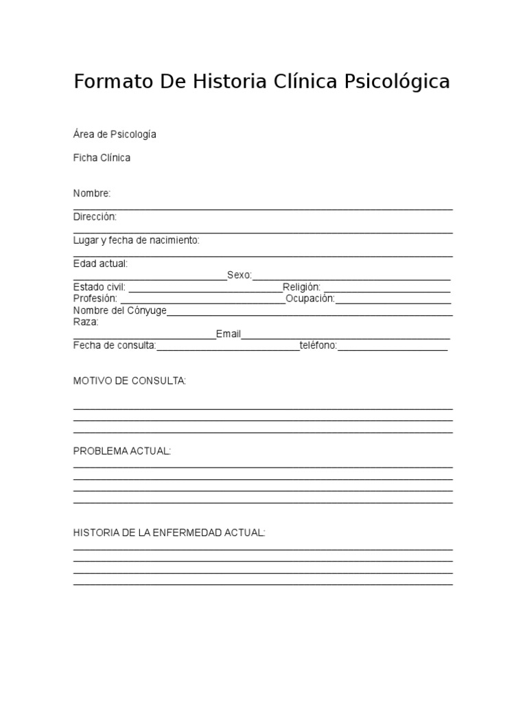 Formato de Historia Clínica Psicológica | PDF | Ciencias del comportamiento | Salud mental