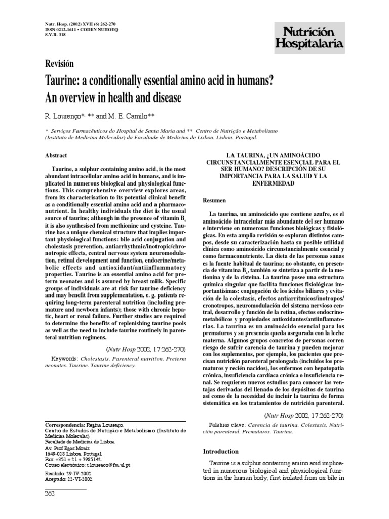 Taurine A Conditionally Essential Amino Acid in Humans PDF