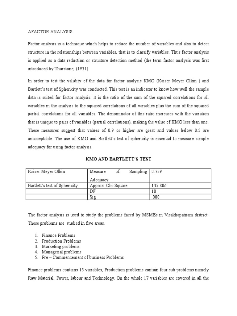 Factor Analysis of MSME Challenges | PDF | Factor Analysis ...