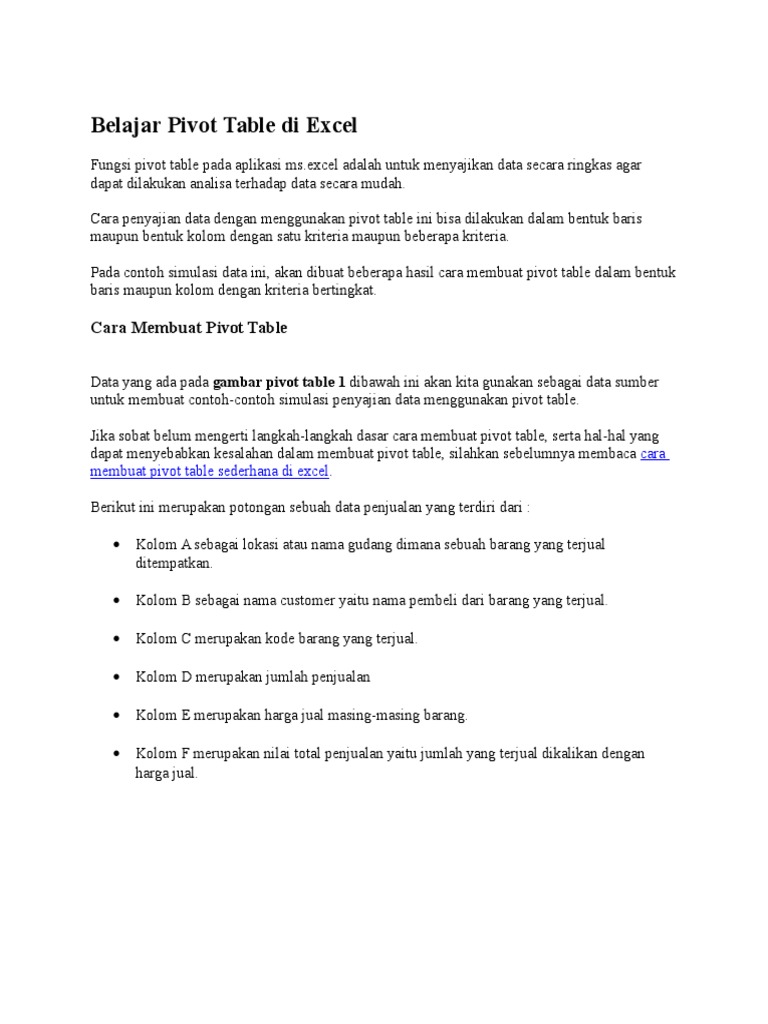Belajar Pivot Table Di Excel PDF
