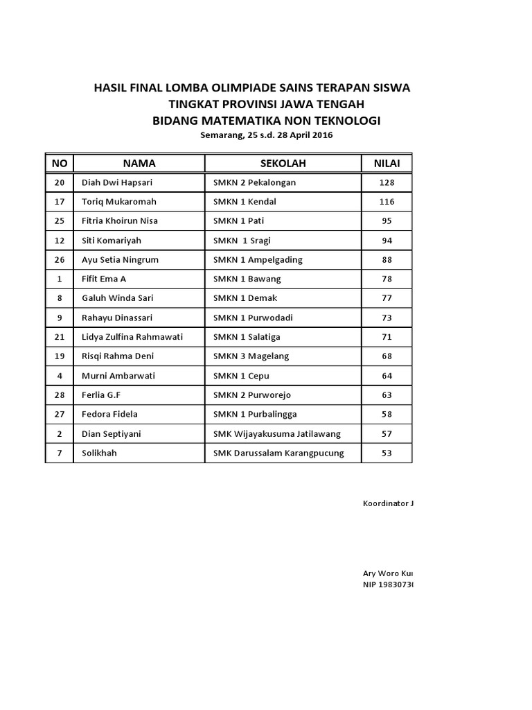 Olimpiade Matematika Non Teknologi