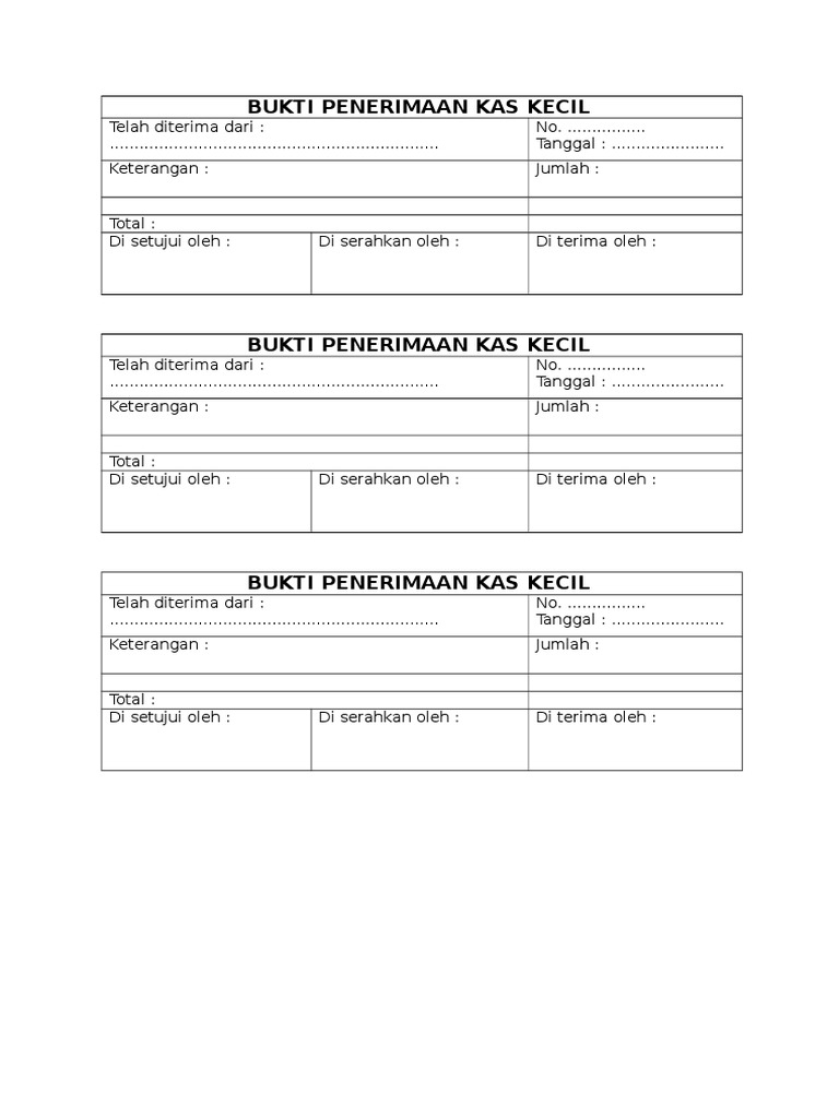 Bukti Penerimaan Kas Kecil