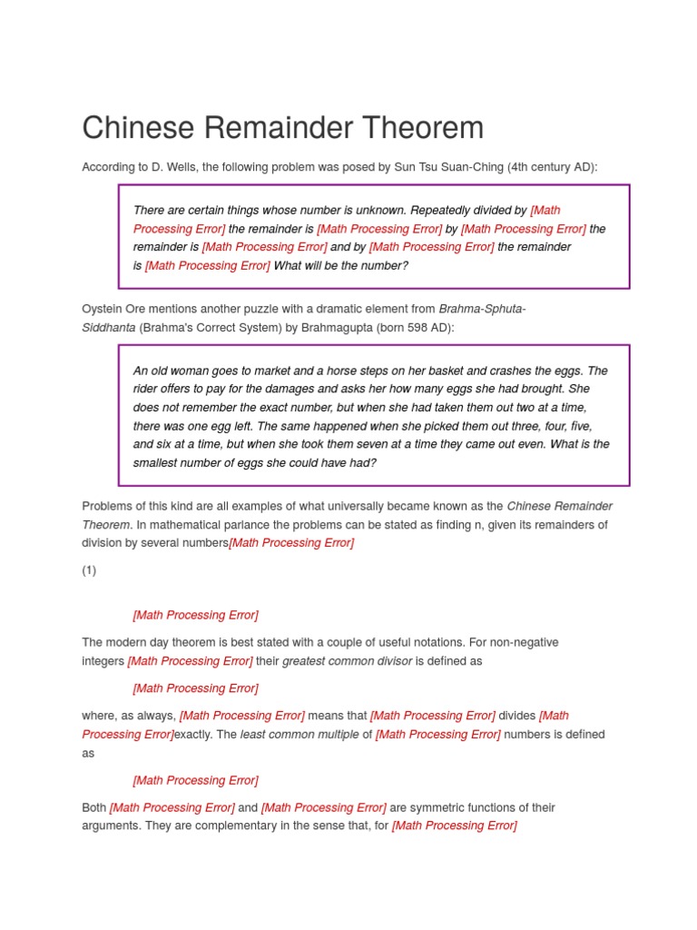 Chinese Remainder Theorem Explained | PDF | Teaching Mathematics ...