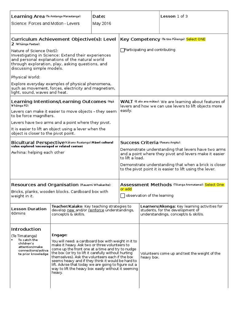levers lesson plan | Lever | Communication | Free 30-day Trial | Scribd
