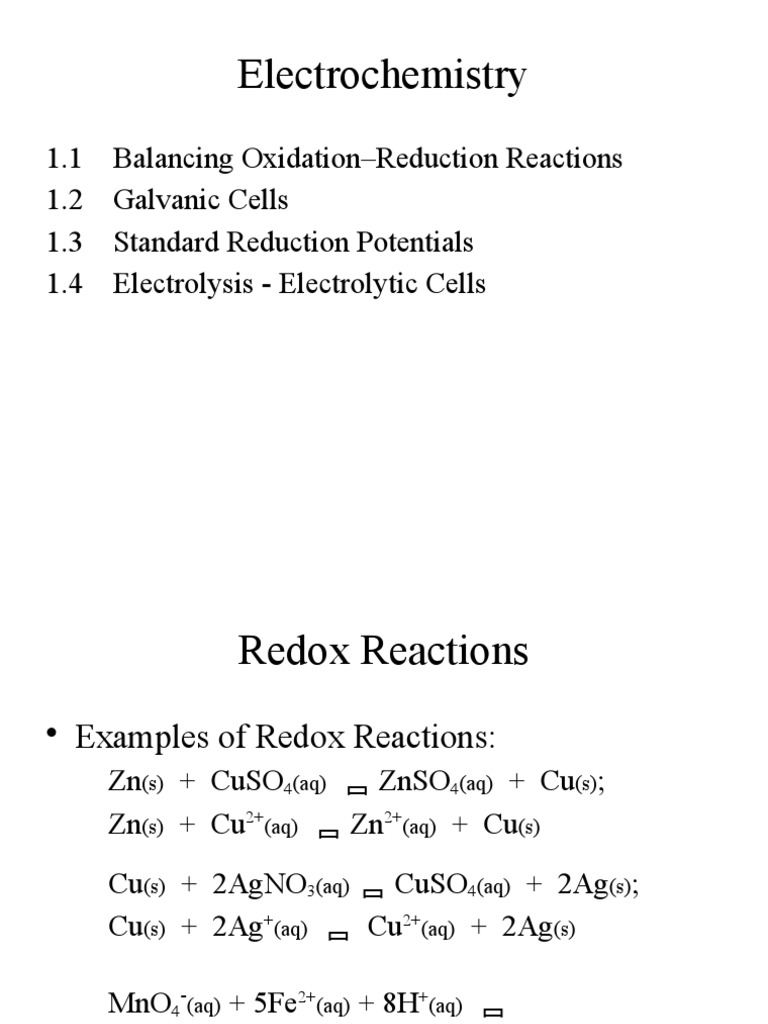 Electrochemistry | Redox | Electrochemistry
