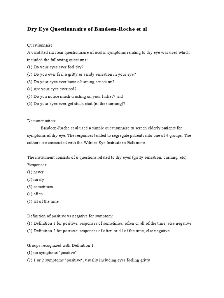 Dry Eye Questionnaire | PDF