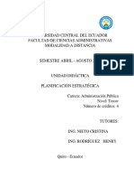 Unidad Didáctica Planificación Estratégica ADMINISTRACIÓN PÚBLICA UCE