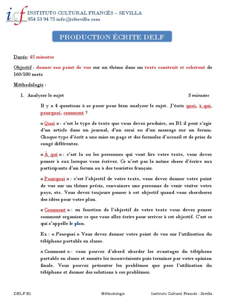 Exemple de Production c3a9crite Delf b1  Mise en page  la communication