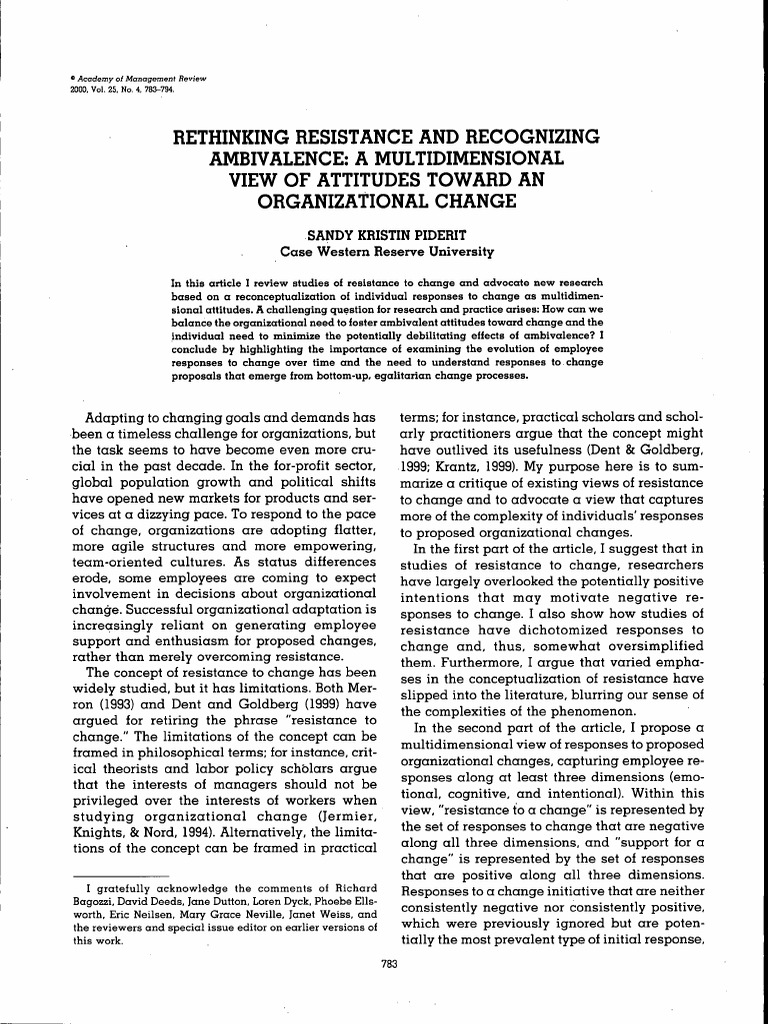 Piderit (2000) PDF Attitude (Psychology) Intention