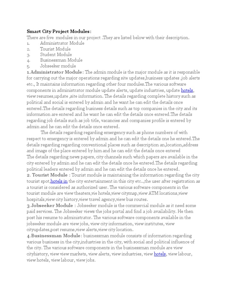 Smart City Project Module Overview | PDF | Databases | Computing