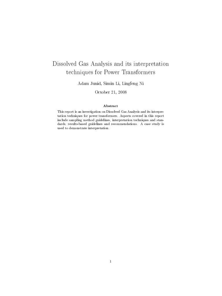 DGA Techniques for Power Transformers | PDF | Transformer | Chemistry