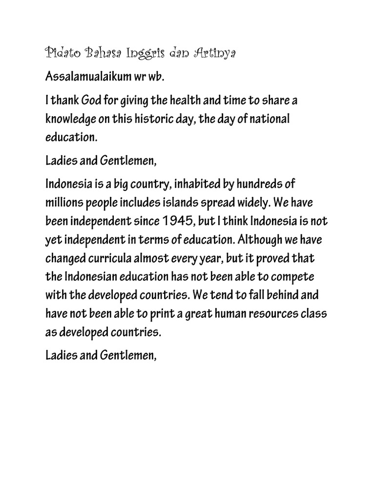 Teks Pidato Bahasa Inggris Dan Terjemahannya Kumpulan Referensi Teks Pidato