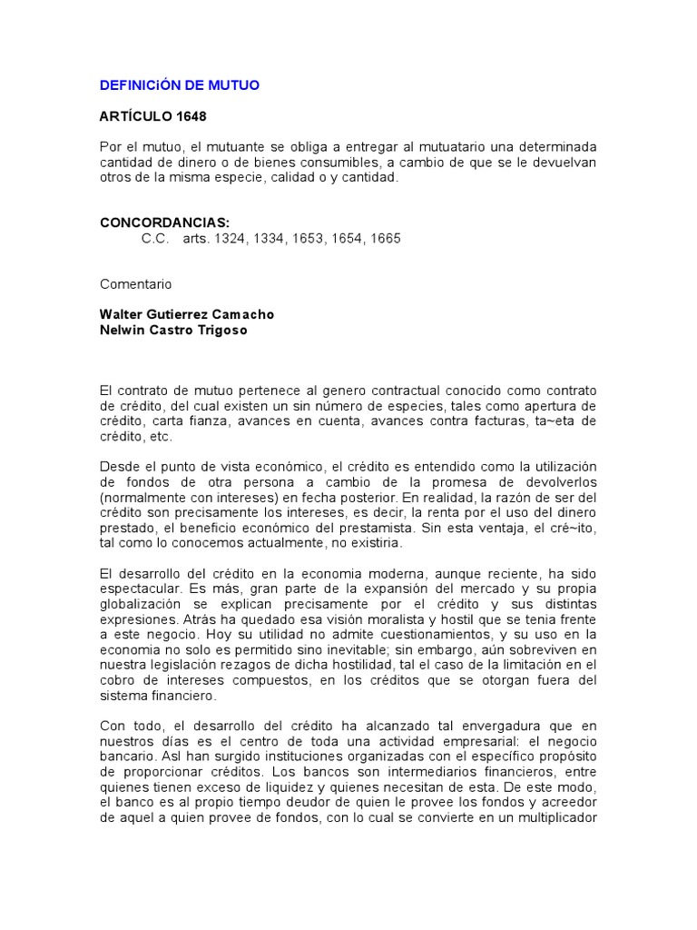 DEFINICiÓN DE MUTUO | PDF | Finanzas y dinero | Ciencias sociales