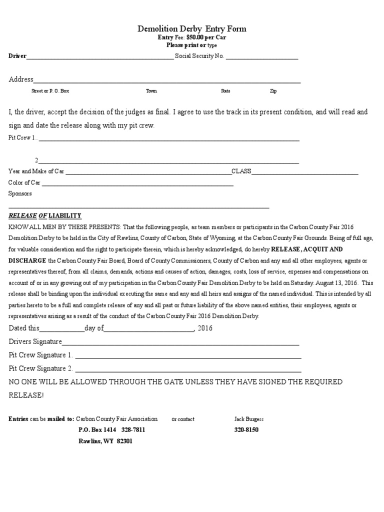 Derby Entry Form | PDF | Business | Finance & Money Management
