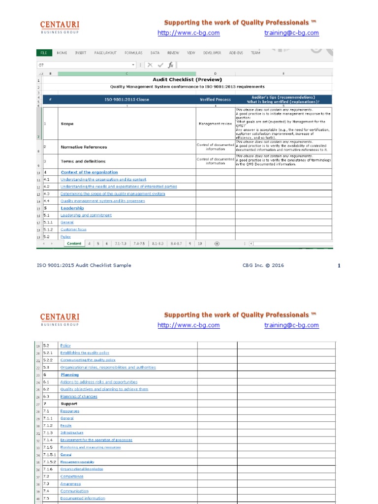 ISO 9001:2015 Audit Checklist in MS Excel (Preview) | PDF | Iso 9000 | Audit