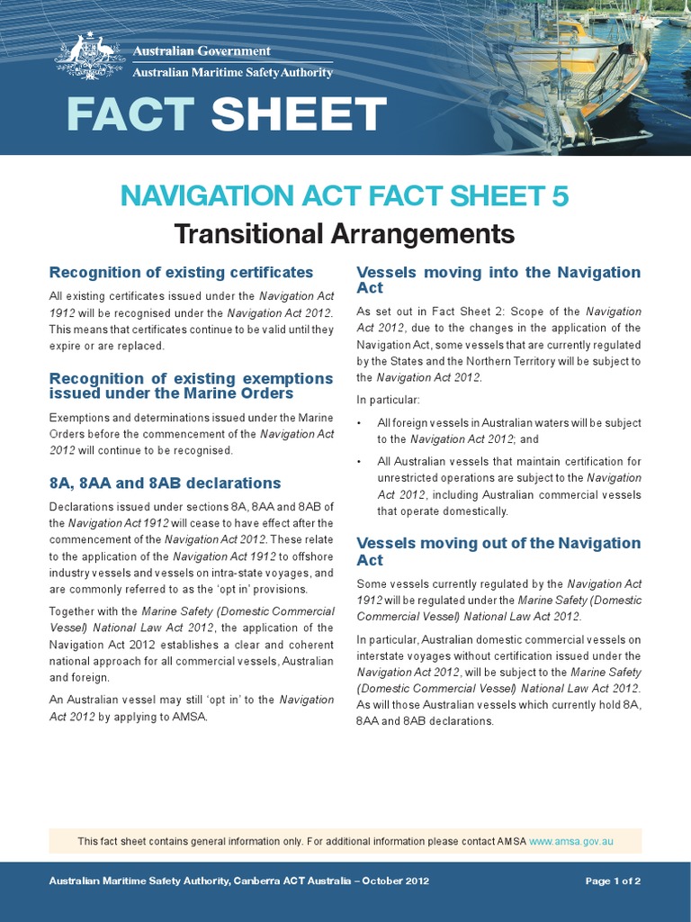 Sheet: Navigation Act Fact Sheet 5 | PDF | Navigation | Safety