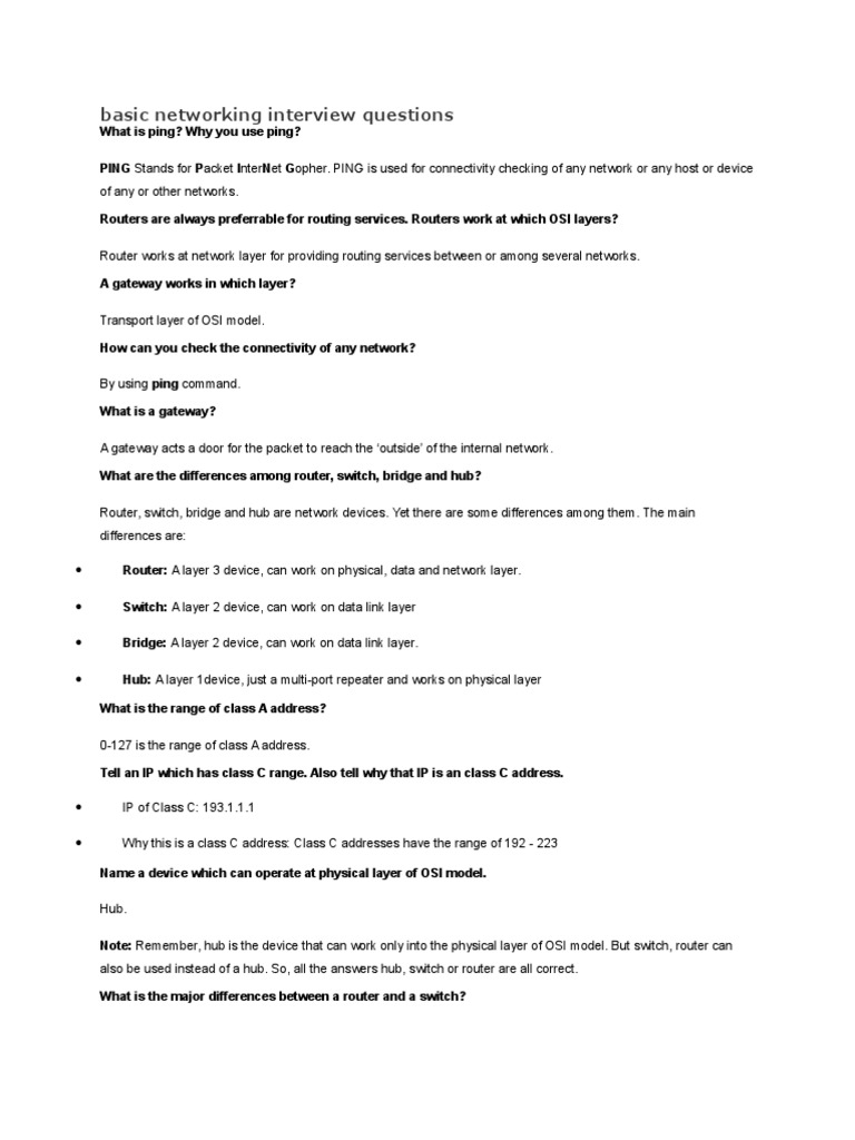  basic networking interview questions osi model computer network