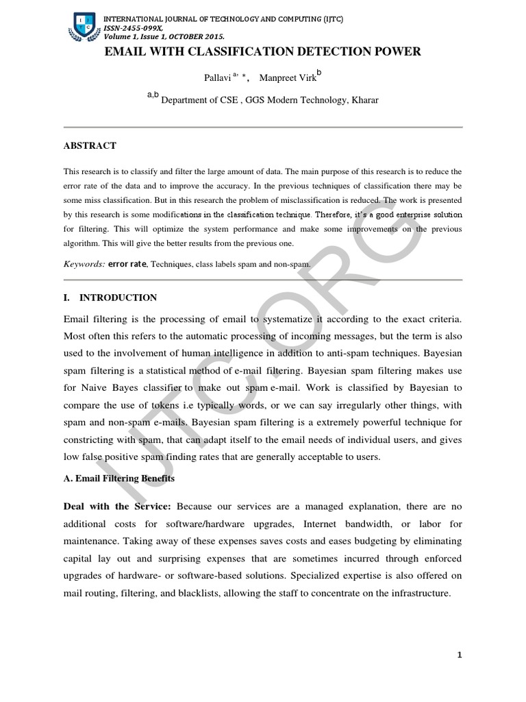 Email Classification and Filtering Techniques | PDF | Email Spam ...