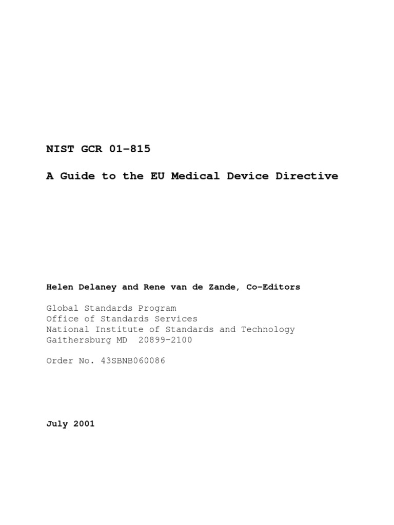 EU Guide Medical Device Directive Medical Device Medical Specialties