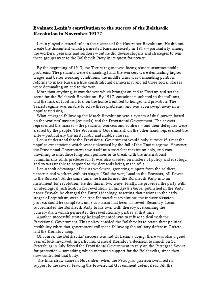 Lenin and the Bolshevik Revolution Long Essay Vladimir Lenin