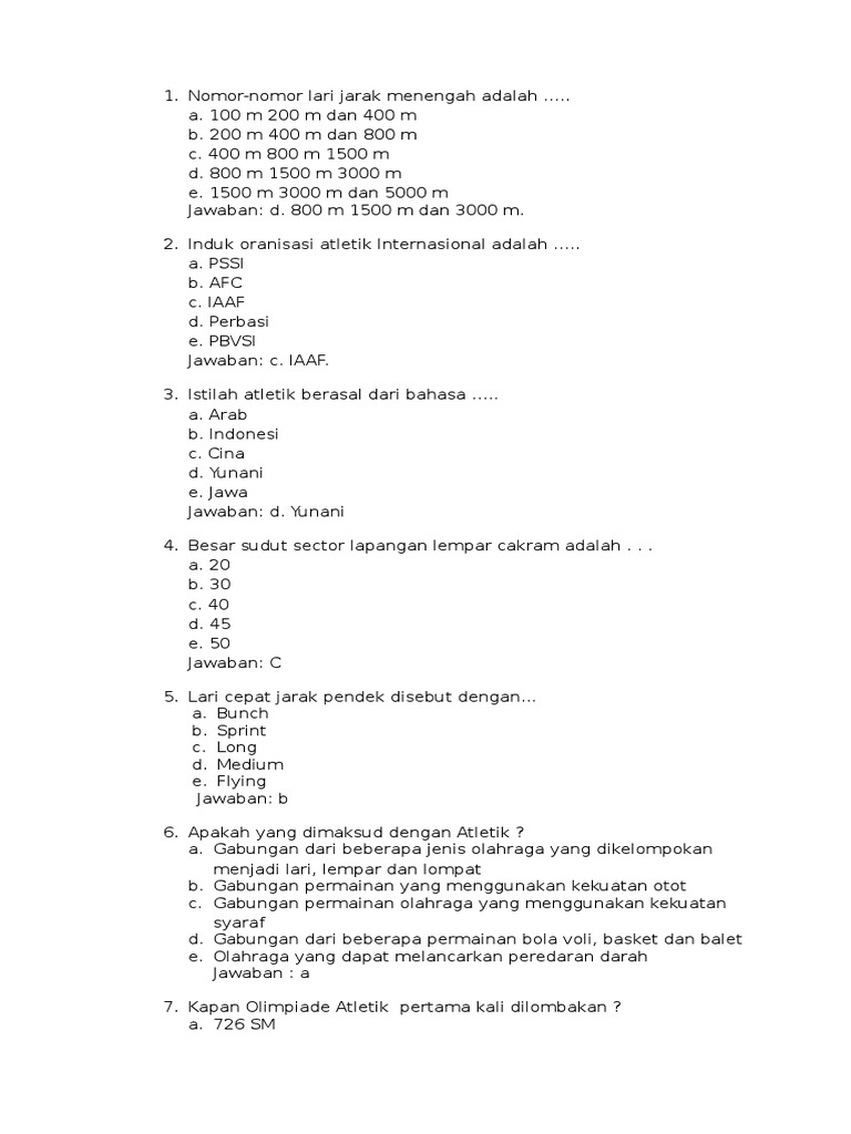 Contoh Soal Atleteik