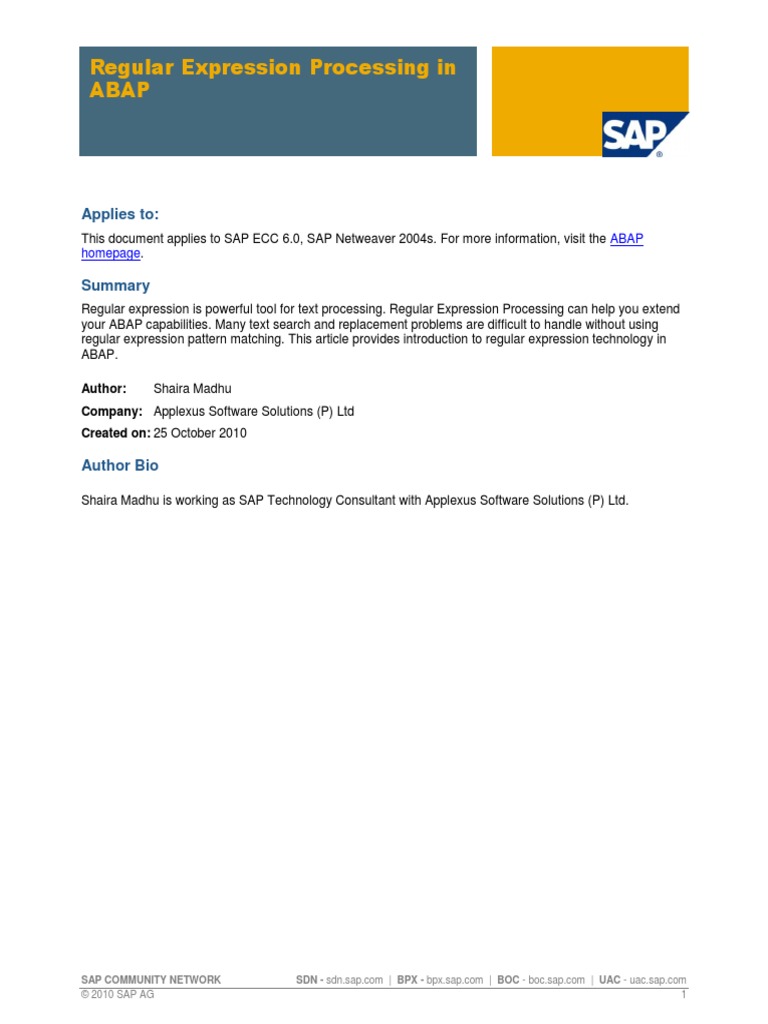 Regular Expression Processing in ABAP PDF | PDF | Regular Expression ...