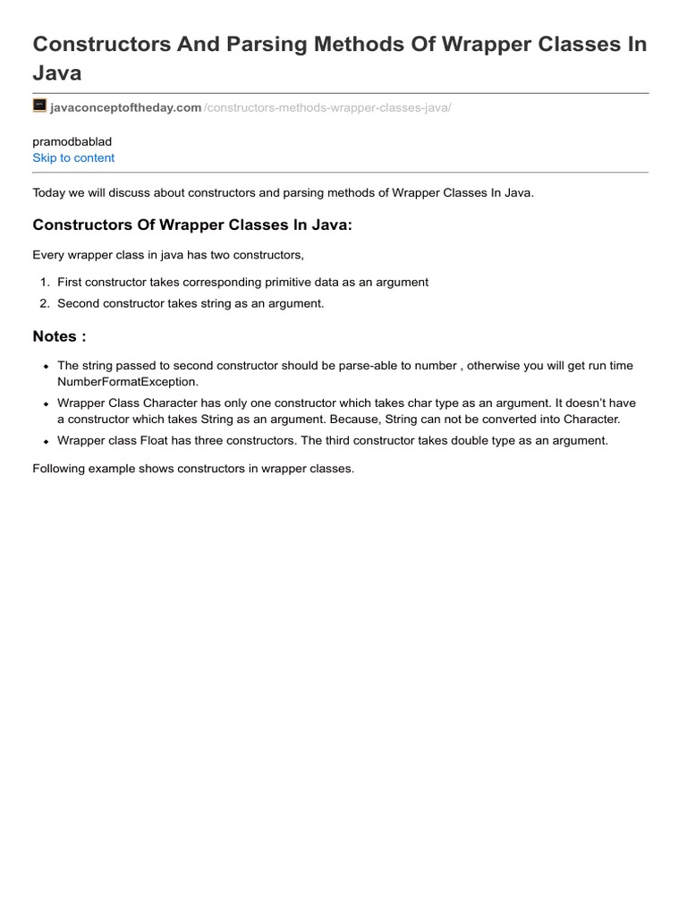 Constructors and Parsing Methods of Wrapper Classes in Java | PDF ...