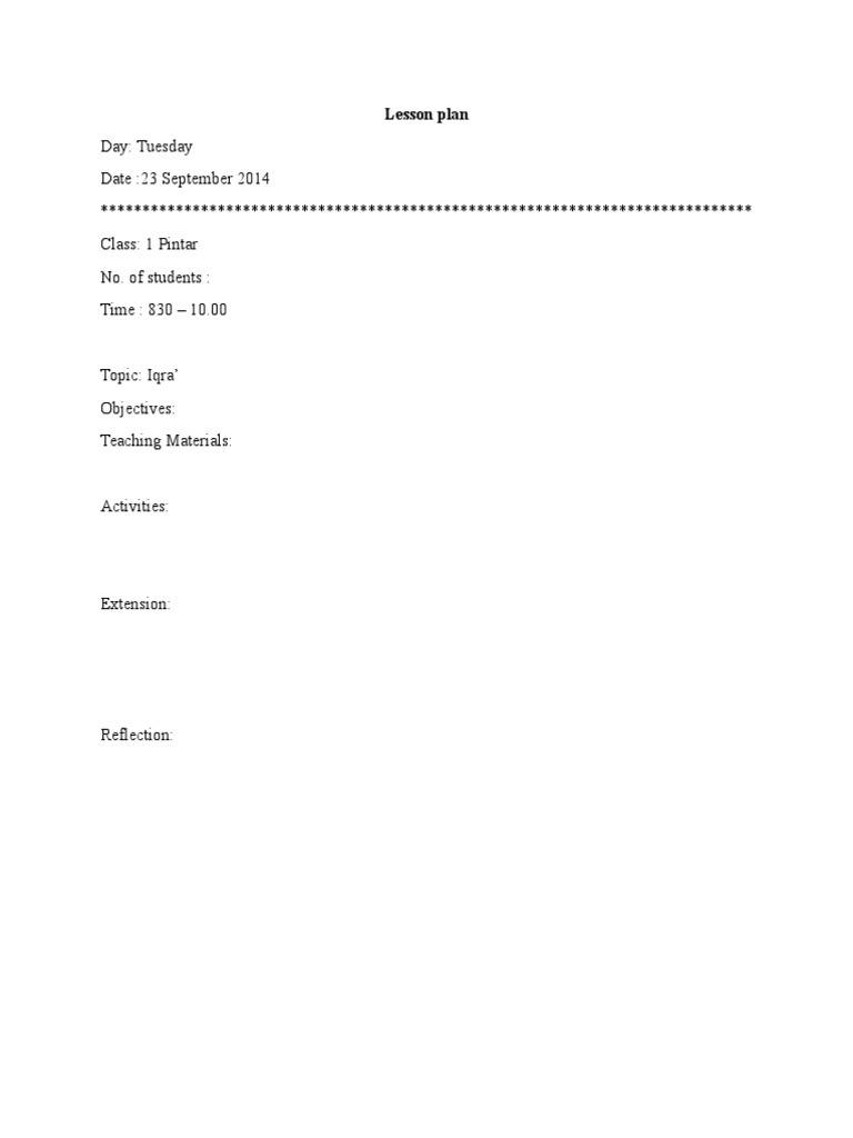 Lesson Plan Tuesday - 23 Sept | PDF | Career & Growth | Teaching ...