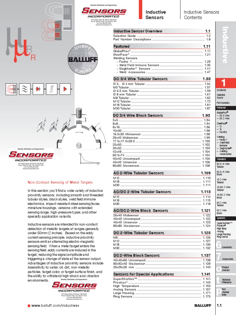 Balluff Inductive Sensor Catalog Electrical Connector Bipolar