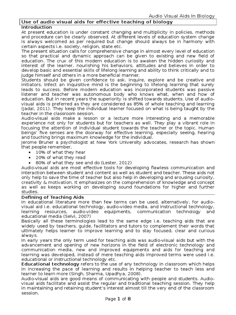 Use of Audio Visual Aids For Effective Teaching of Biology PDF