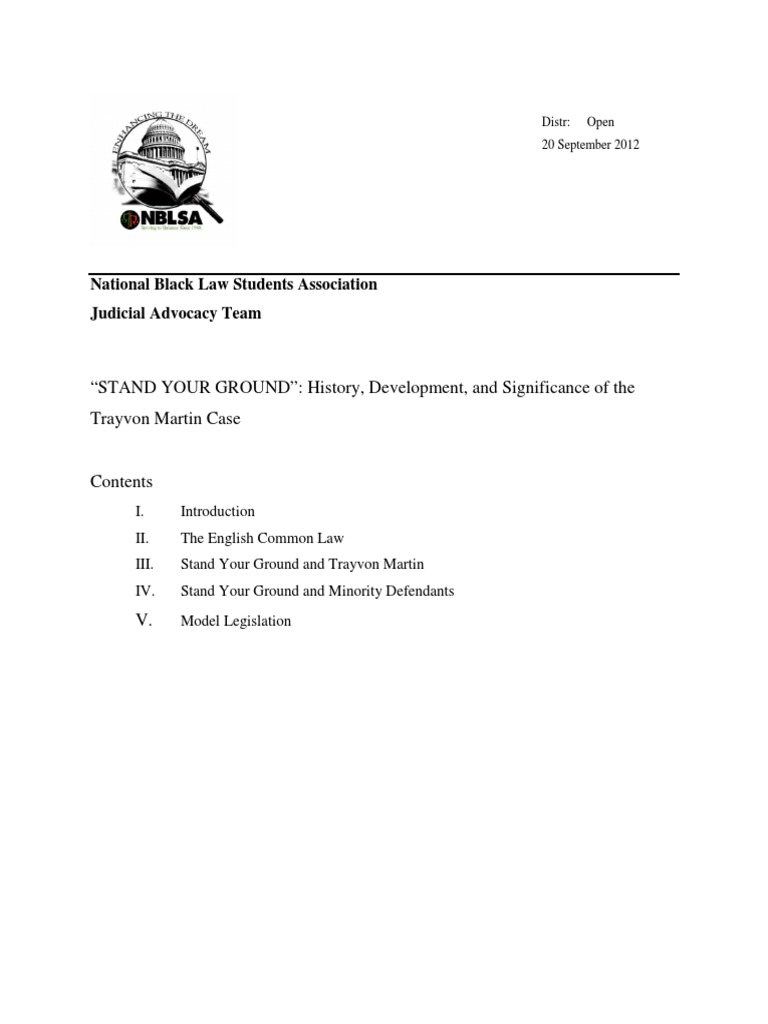 NBLSA "Stand Your Ground History, Development, & Significance of The