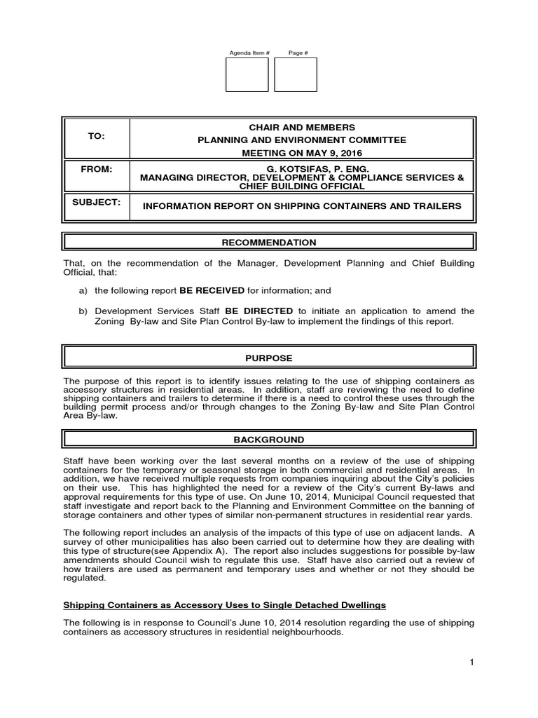 Shipping Container Report PDF Zoning By Law