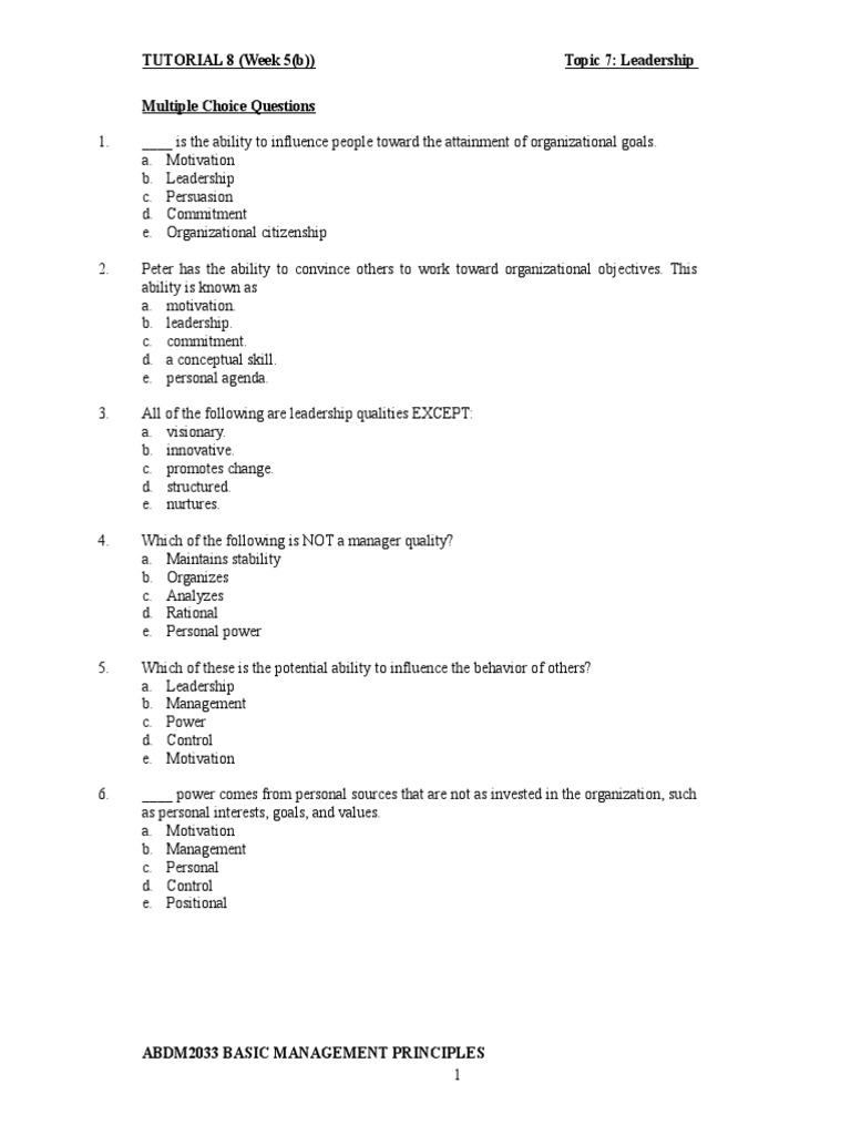 Leadership Principles and Exam Techniques | PDF | Leadership | Test ...