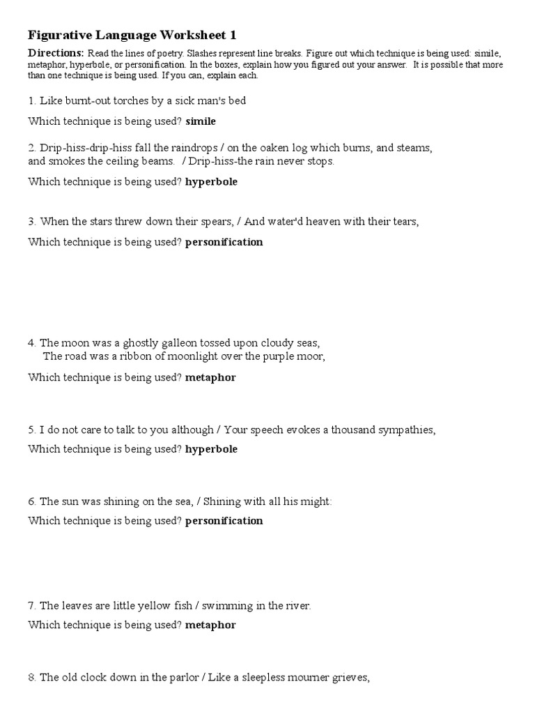 figurative language worksheet 1 pdf poetic devices rhetorical techniques