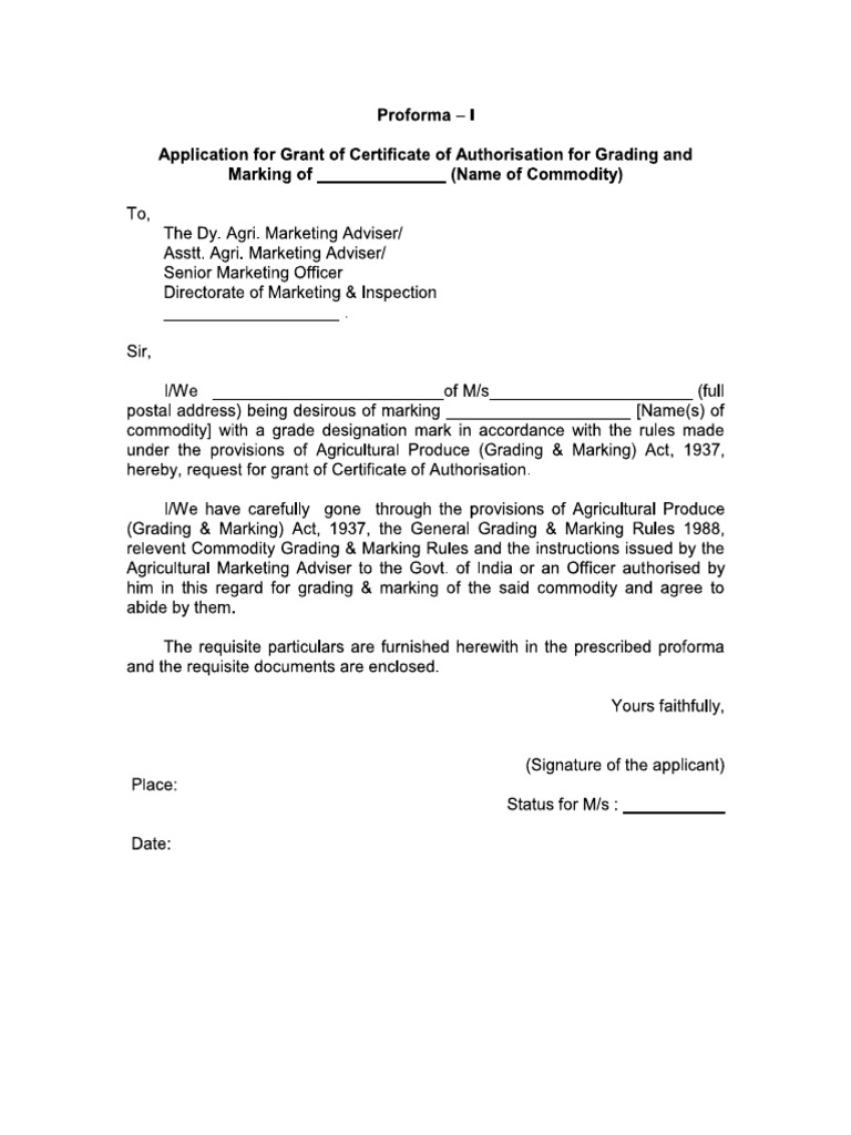 Agmark - Proforma I | PDF