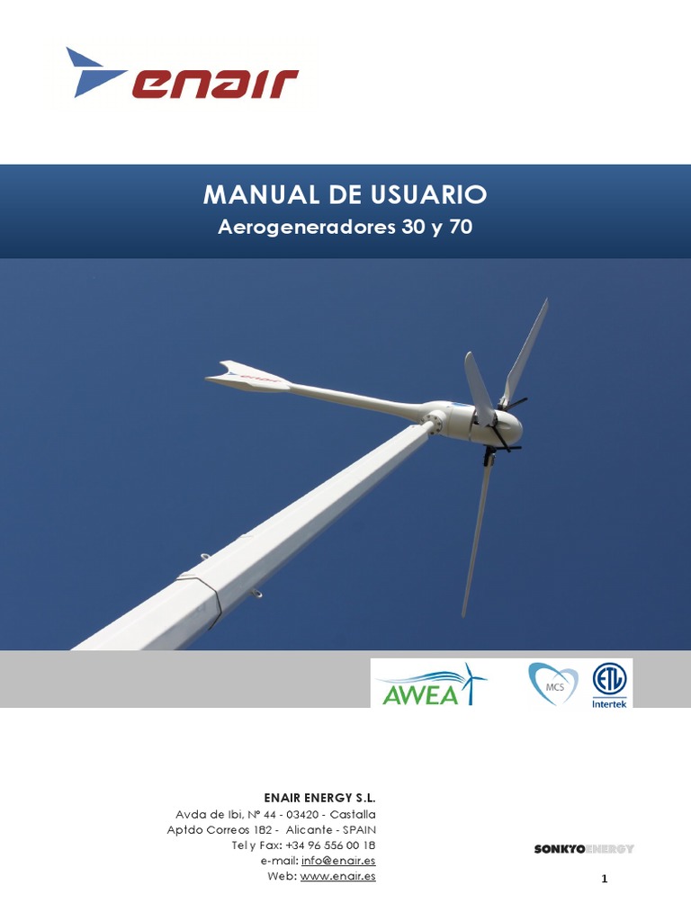 Manual de Usuario Aerogeneradores ENAIR | PDF | Turbina eólica ...