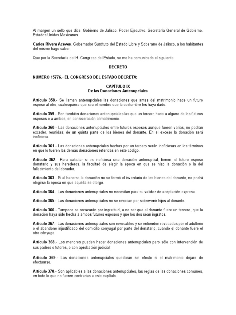 De Las Donaciones Antenupciales Del Código Civil Del