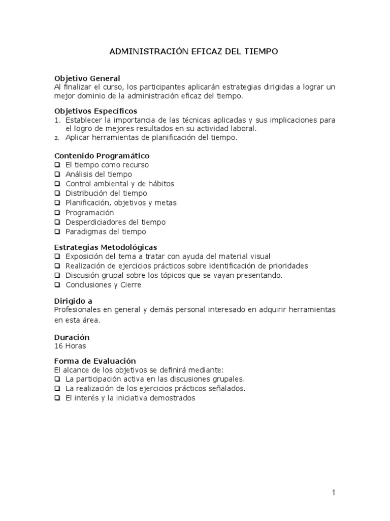 Manual de Administración Del Tiempo | PDF | Planificación | Toma de ...