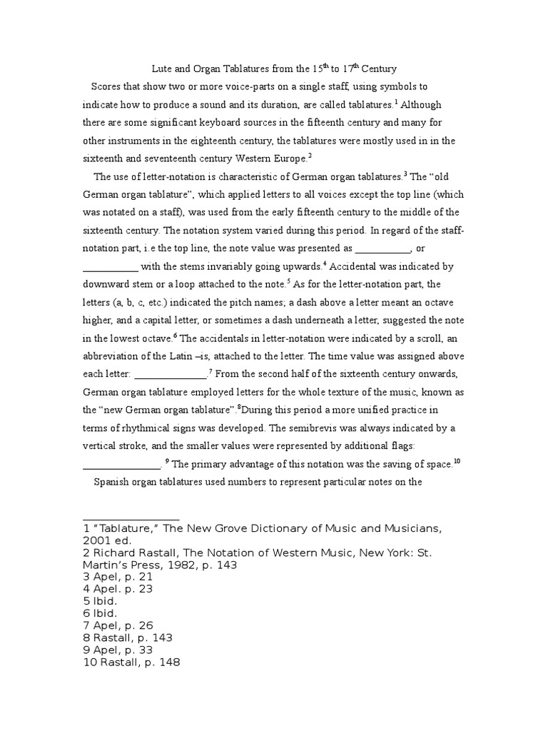 Lute and Organ Tablatures From The 15th To 17th Century | PDF | Musical ...